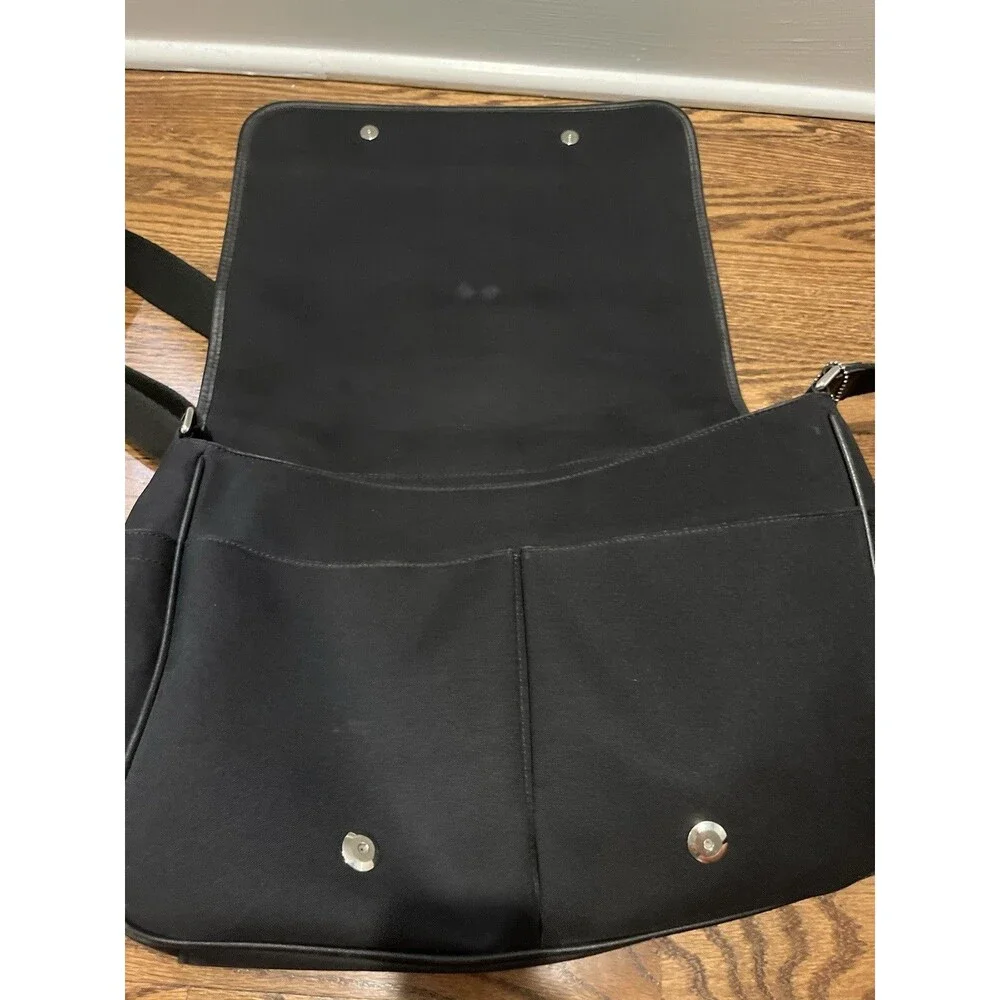 COACH Men's Messenger Commuter Bag Black Canvas Leather Trim Black F35-6437